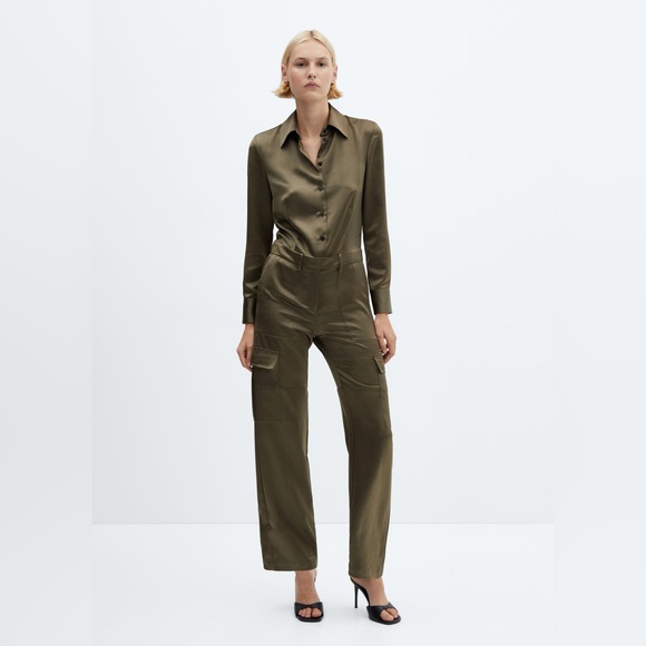Mango khaki satin jumpsuit NWT - Picture 3 of 5